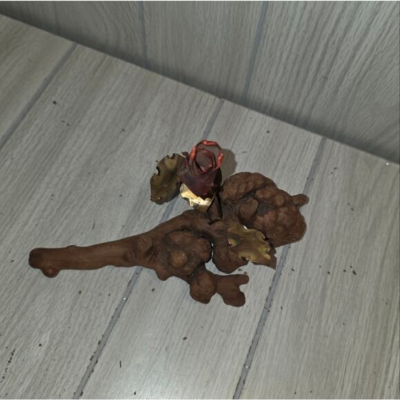 Vtg Copper Rose Bud On Burl Wood Base Sculpture Handmade Brutalist MCM Love - Picture 3 of 7